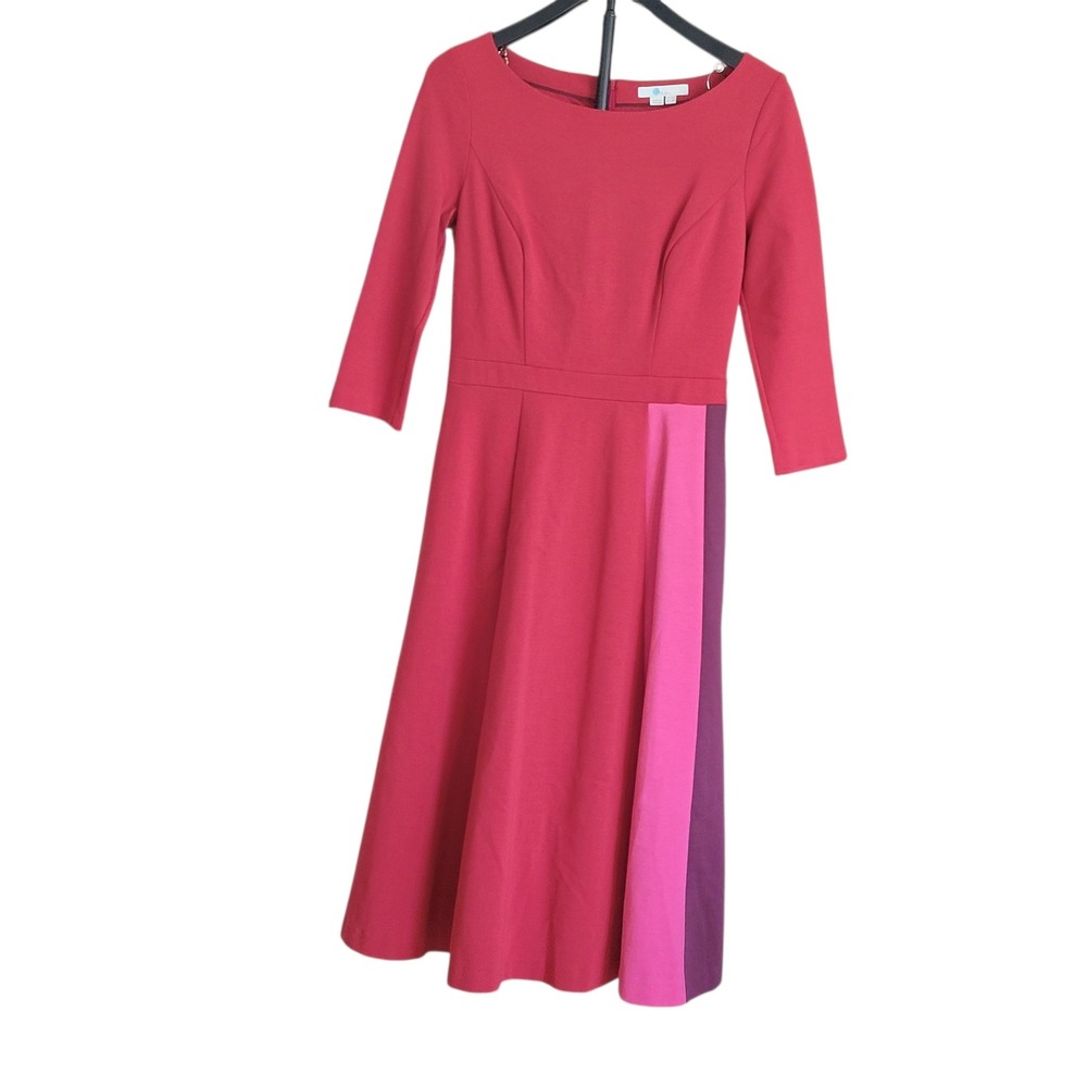 Boden Claudia Dress Size 6 UK 10 Colorblock Pleated Fit and Flare 3/4 Sleeve - Picture 2 of 16